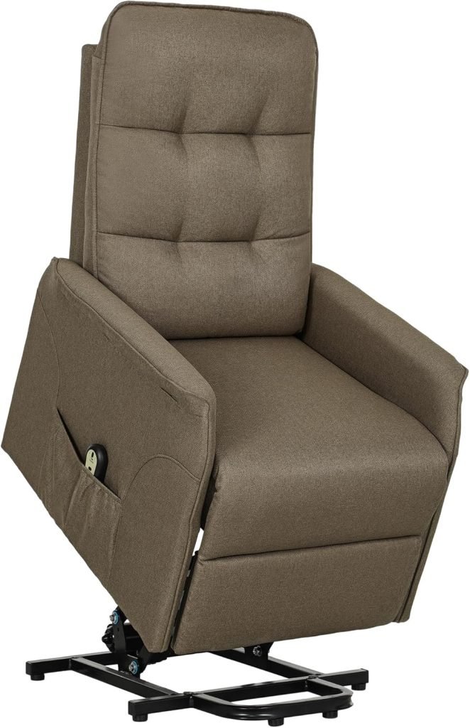 HOMCOM Power Lift Recliner Chair for Elderly, Fabric Lift Chair Sofa with Remote Control, Side Pockets, Pocket Spring, Tufted Back, Quick Assembly, Brown HOMCOM Power Lift Recliner Chair for Elderly, Fabric Lift Chair Sofa with Remote Control, Side Pockets, Pocket Spring, Tufted Back, Quick Assembly, Brown