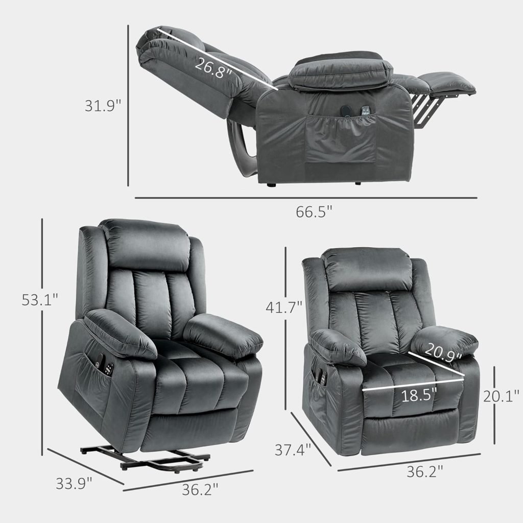 HOMCOM Power Lift Recliner Chair for Elderly with Massage and Heat, Electric Lift Chair with USB Ports, Side Pockets, 35 Wide Back for Living Room, Bedroom, Gray