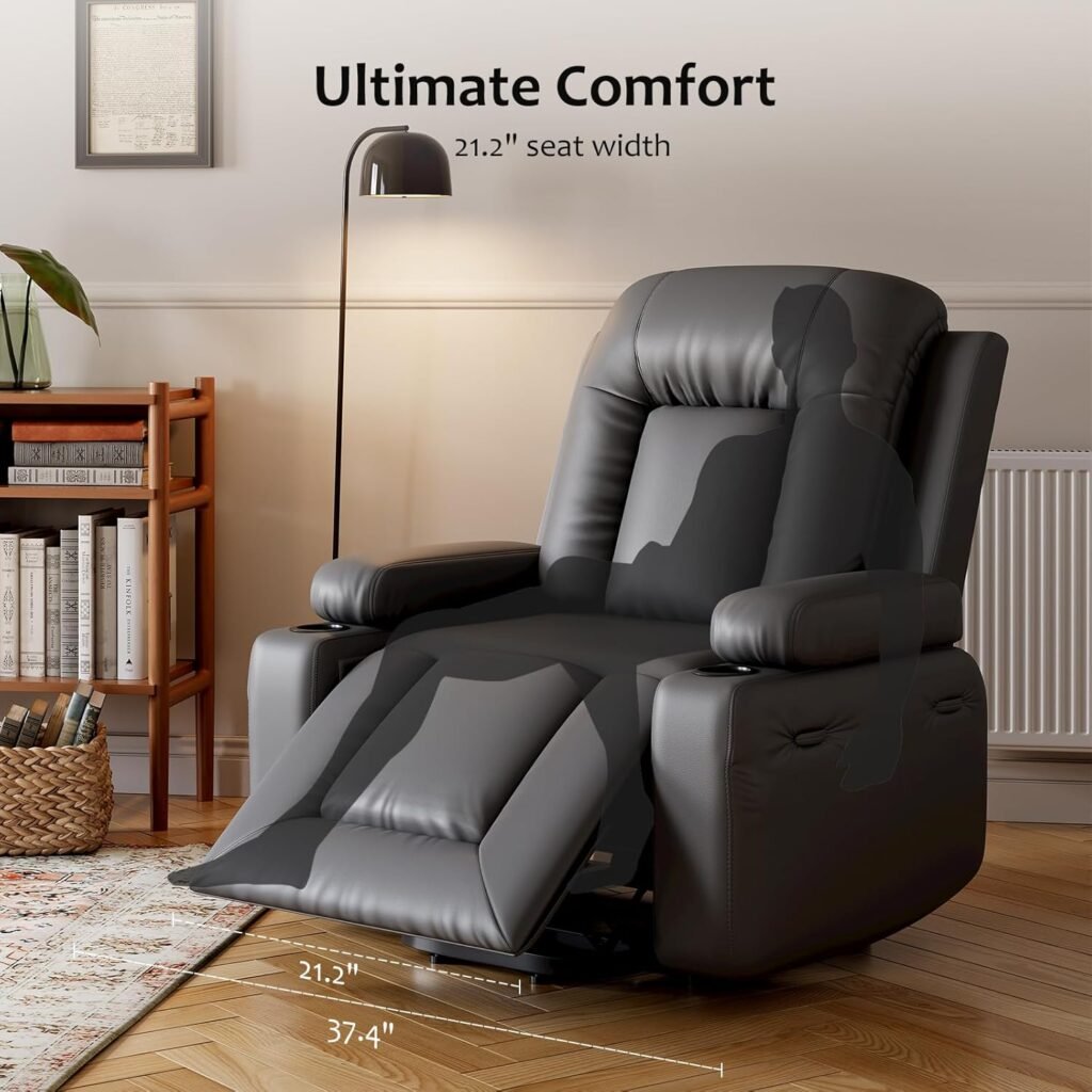 GarveeHome Faux Leather Power Lift Recliner Chair for Elderly, Lift Assist Recliner for Seniors with Heat and Massage Function, Reclining Sofa w/Pockets and Cup Holders CF8008 (Gray, Medium)