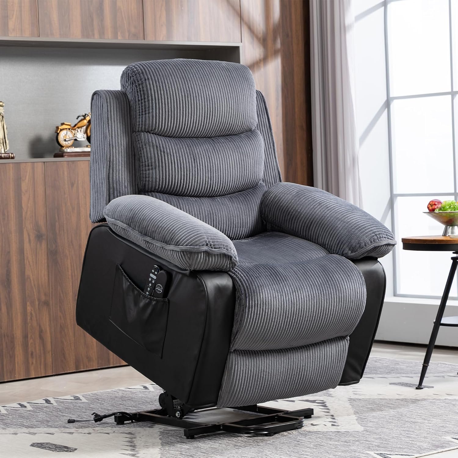 HOMCOM Power Lift Recliner Chair for Elderly with Massage and Heat, Electric Lift Chair, Patchwork Design Massage Chair Recliner with Remote Controllers, USB Port and Side Pockets, Gray