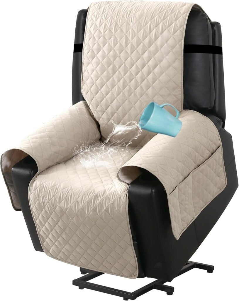 H.VERSAILTEX 100% Waterproof Power Lift Recliner Chair Cover Non Slip Electric Power Lift Recliner Covers for Recliner Chair with Pocket Large Recliner Chair Covers, Brown