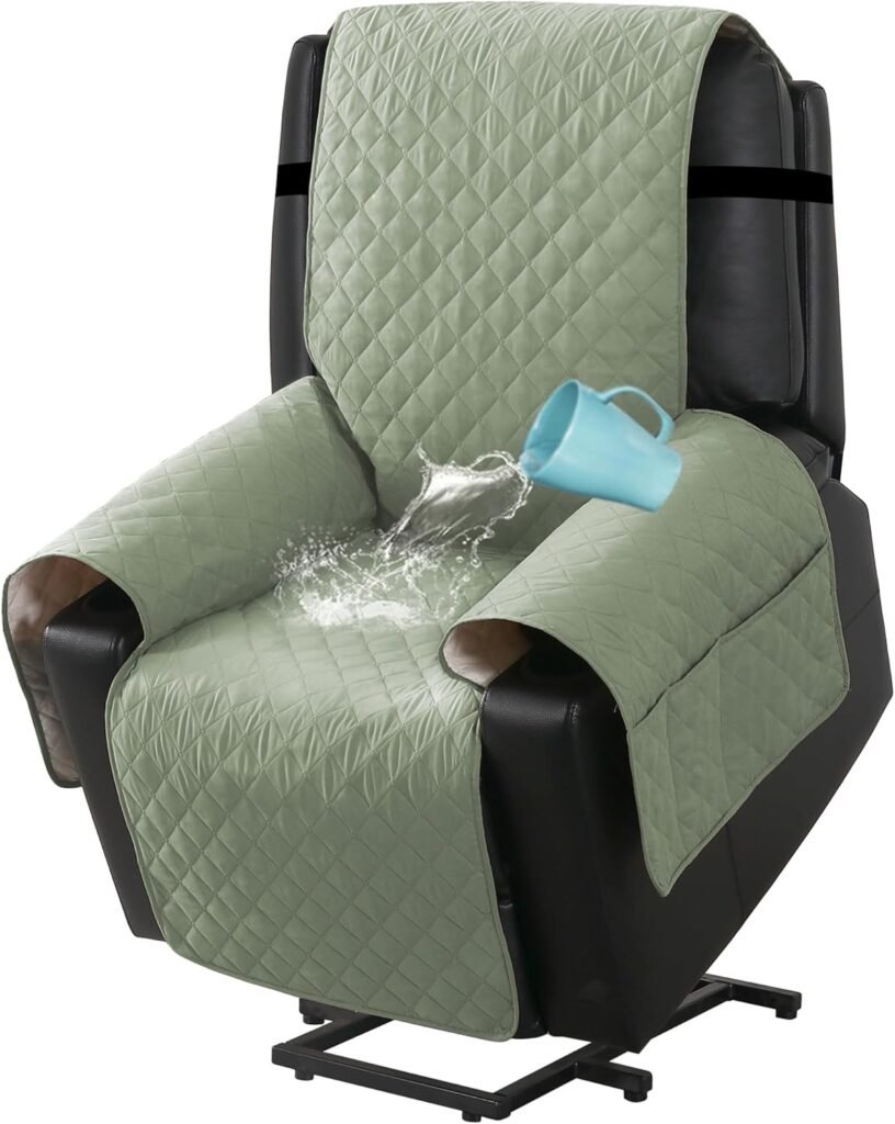 H.VERSAILTEX 100% Waterproof Power Lift Recliner Chair Cover Non Slip Electric Power Lift Recliner Covers for Recliner Chair with Pocket Large Recliner Chair Covers, Brown