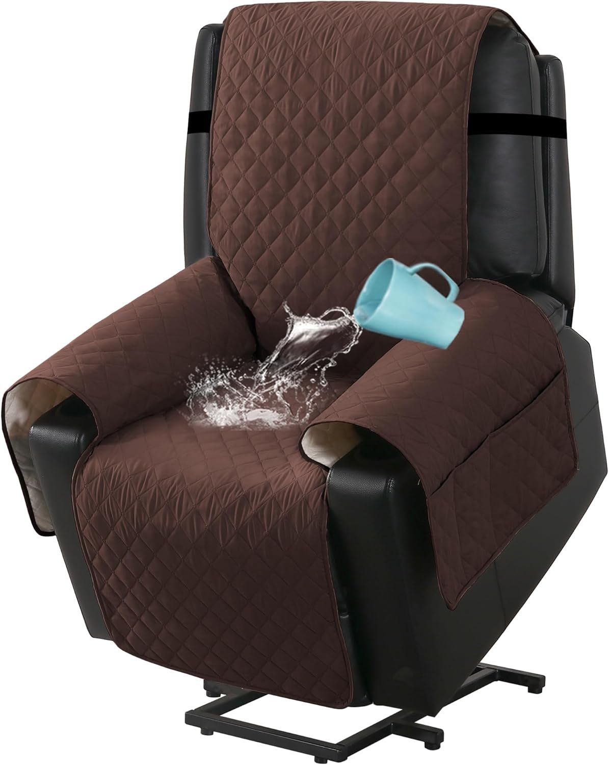 H.VERSAILTEX 100% Waterproof Power Lift Recliner Chair Cover Non Slip Electric Power Lift Recliner Covers for Recliner Chair with Pocket Large Recliner Chair Covers, Brown