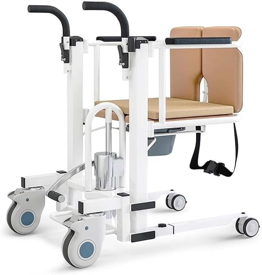 Hydraulic Patient Lift Transfer Chair for Home, Portable in Patient Lift Wheelchair with 180° Split Seat and Commode for Seniors Elderly Disabled, Lb Capacity