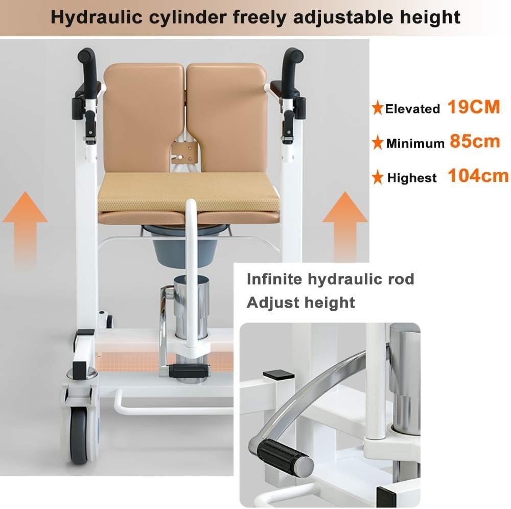 Hydraulic Patient Lift Transfer Chair for Home, Portable in Patient Lift Wheelchair with 180° Split Seat and Commode for Seniors Elderly Disabled, Lb Capacity