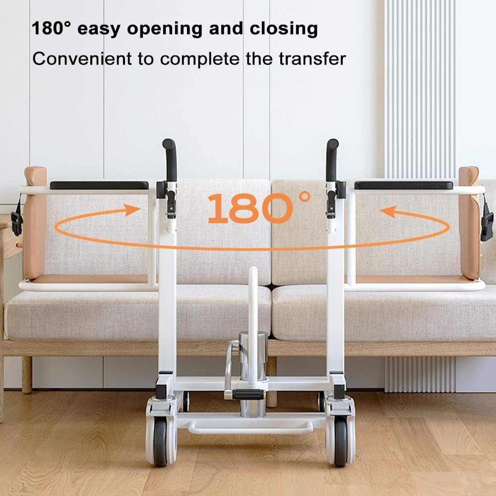 Hydraulic Patient Lift Transfer Chair for Home, Portable in Patient Lift Wheelchair with 180° Split Seat and Commode for Seniors Elderly Disabled, Lb Capacity