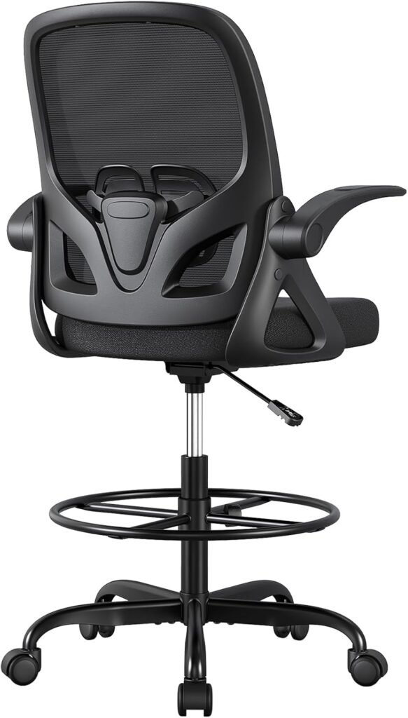 ORRSAKER Drafting Chair Tall Office Chair for Standing Desk, Breathable Mesh Ergonomic Computer Desk Chair with Flip-Up Armrests, Adjustable Lumbar Support and Footrest Ring,300 LBS，Black