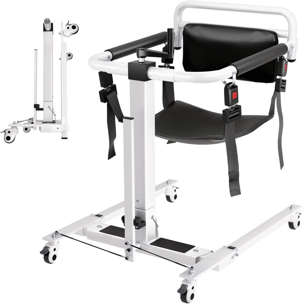 4 in Patient Hydraulic Lift Transfer Chair, 180° Split Seat Commode Wheelchair, Height Adjustable, lb Capacity Patient Transfer Chair for Elderly, Home Transfer Chairs for Seniors Handicapped
