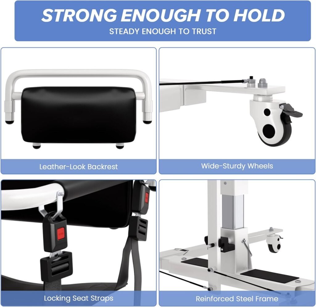 4 in Patient Hydraulic Lift Transfer Chair, 180° Split Seat Commode Wheelchair, Height Adjustable, lb Capacity Patient Transfer Chair for Elderly, Home Transfer Chairs for Seniors Handicapped