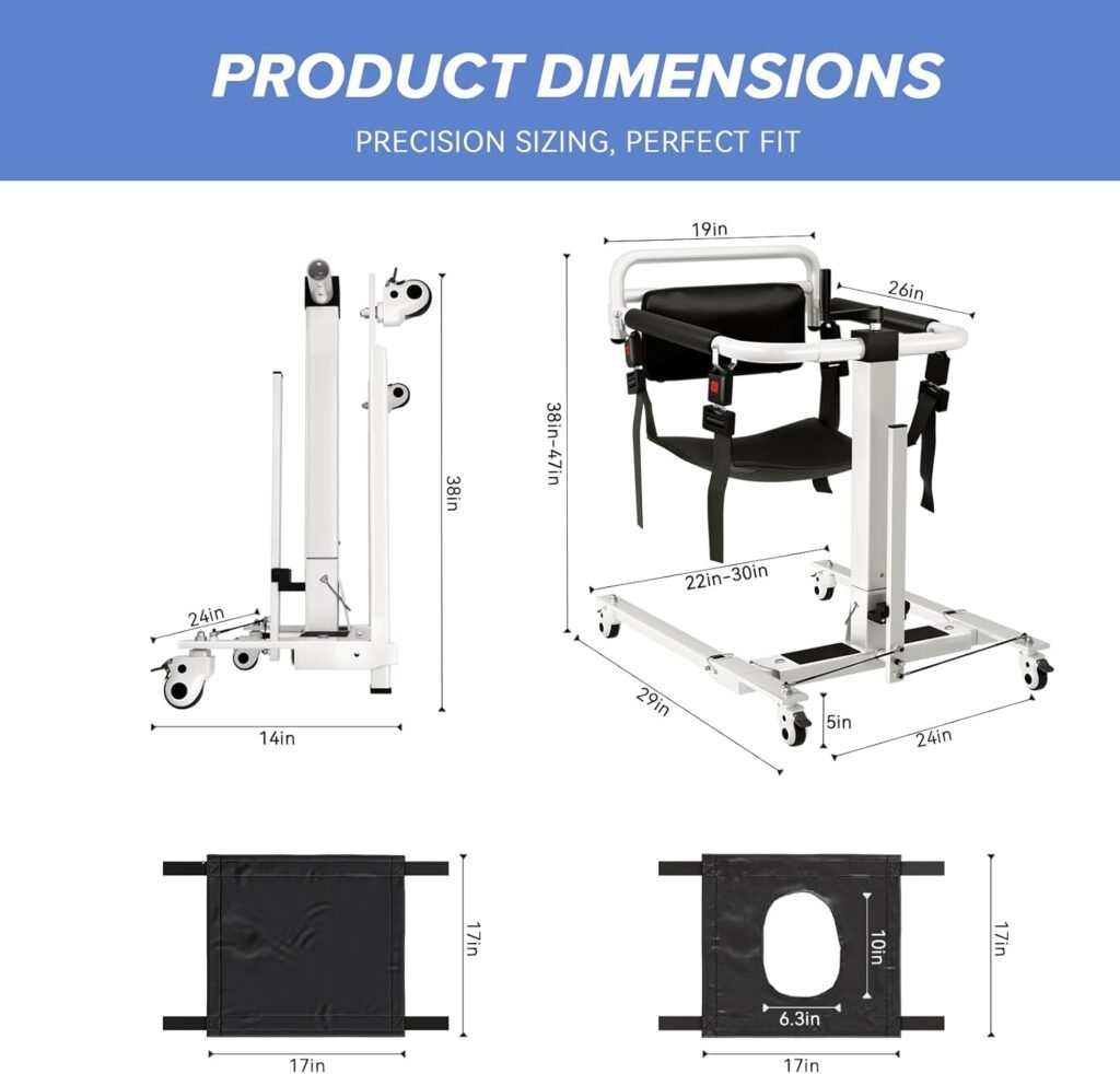 4 in Patient Hydraulic Lift Transfer Chair, 180° Split Seat Commode Wheelchair, Height Adjustable, lb Capacity Patient Transfer Chair for Elderly, Home Transfer Chairs for Seniors Handicapped